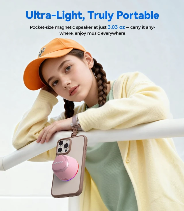 Alt view image 2 of 7 - 2 in 1 Portable Magnetic Bluetooth Speaker, Phone Stand, Rose Pink Gifts for Adults Teens, Mini Speakers, IPX5 Waterproof, Loud Sound, 9 Light Modes, TWS, Home/Office/Travel Essentials