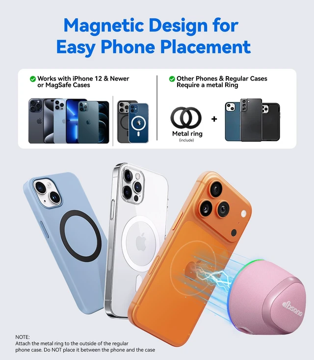 Alt view image 4 of 7 - 2 in 1 Portable Magnetic Bluetooth Speaker, Phone Stand, Rose Pink Gifts for Adults Teens, Mini Speakers, IPX5 Waterproof, Loud Sound, 9 Light Modes, TWS, Home/Office/Travel Essentials