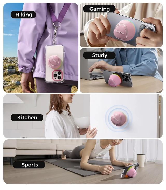 Alt view image 7 of 7 - 2 in 1 Portable Magnetic Bluetooth Speaker, Phone Stand, Rose Pink Gifts for Adults Teens, Mini Speakers, IPX5 Waterproof, Loud Sound, 9 Light Modes, TWS, Home/Office/Travel Essentials