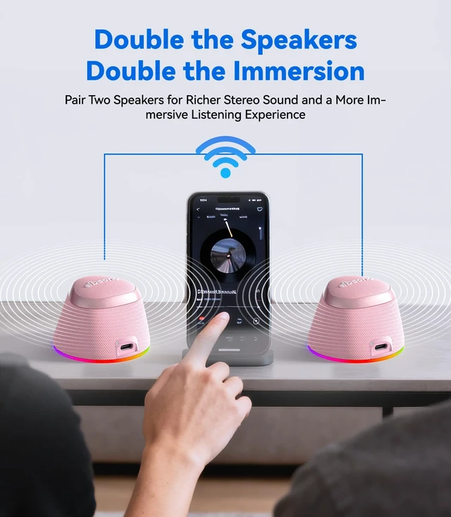 Alt view image 6 of 7 - 2 in 1 Portable Magnetic Bluetooth Speaker, Phone Stand, Rose Pink Gifts for Adults Teens, Mini Speakers, IPX5 Waterproof, Loud Sound, 9 Light Modes, TWS, Home/Office/Travel Essentials