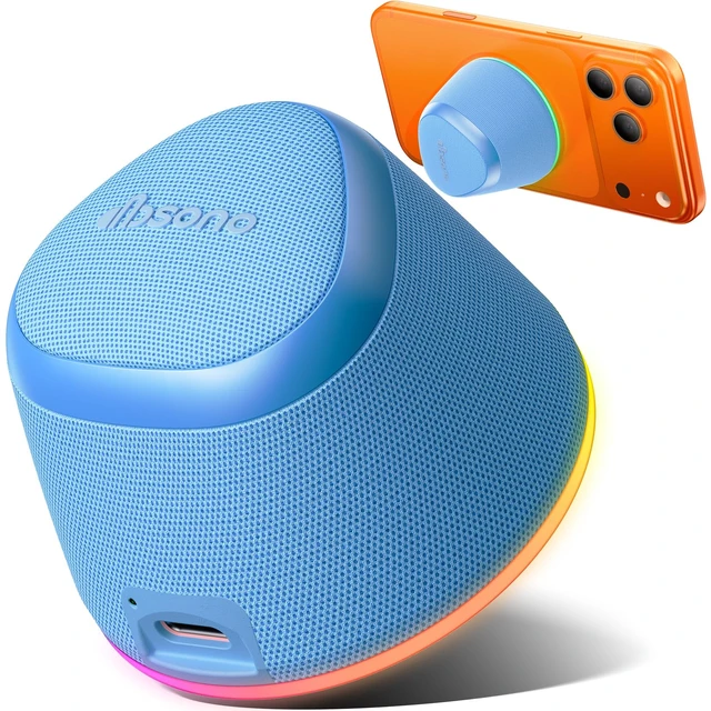 Main image of 2 in 1 Portable Magnetic Bluetooth Speaker, Phone Stand, Blue Gifts for Adults Teens, Mini Speakers, IPX5 Waterproof, Loud Sound, 9 Light Modes, TWS, Home/Office/Travel Essentials