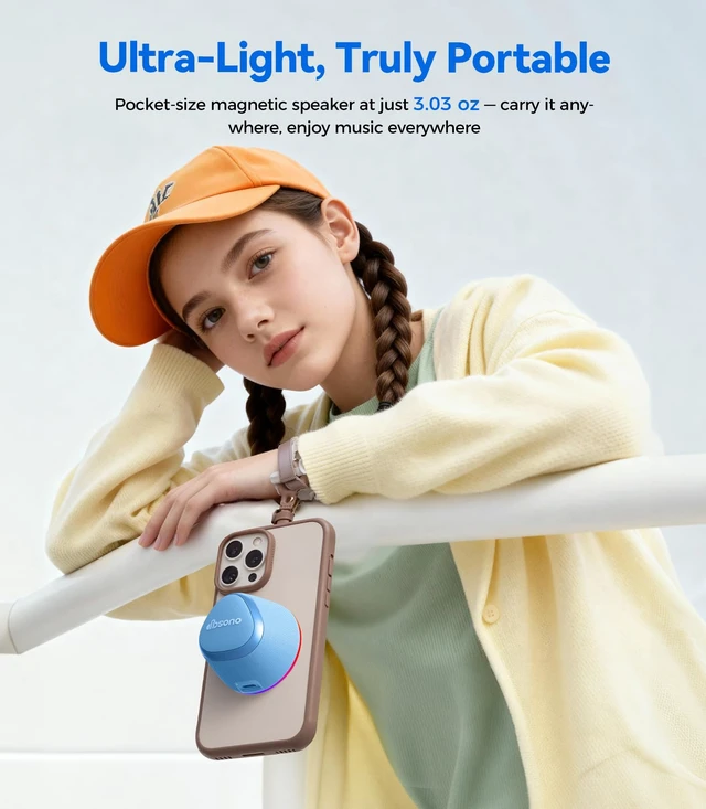 Alt view image 2 of 7 - 2 in 1 Portable Magnetic Bluetooth Speaker, Phone Stand, Blue Gifts for Adults Teens, Mini Speakers, IPX5 Waterproof, Loud Sound, 9 Light Modes, TWS, Home/Office/Travel Essentials