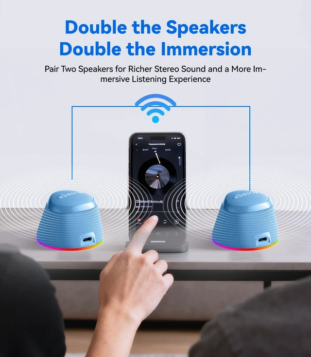 Alt view image 6 of 7 - 2 in 1 Portable Magnetic Bluetooth Speaker, Phone Stand, Blue Gifts for Adults Teens, Mini Speakers, IPX5 Waterproof, Loud Sound, 9 Light Modes, TWS, Home/Office/Travel Essentials