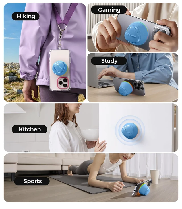 Alt view image 7 of 7 - 2 in 1 Portable Magnetic Bluetooth Speaker, Phone Stand, Blue Gifts for Adults Teens, Mini Speakers, IPX5 Waterproof, Loud Sound, 9 Light Modes, TWS, Home/Office/Travel Essentials