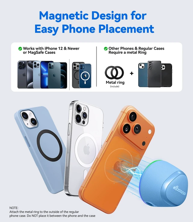 Alt view image 4 of 7 - 2 in 1 Portable Magnetic Bluetooth Speaker, Phone Stand, Blue Gifts for Adults Teens, Mini Speakers, IPX5 Waterproof, Loud Sound, 9 Light Modes, TWS, Home/Office/Travel Essentials