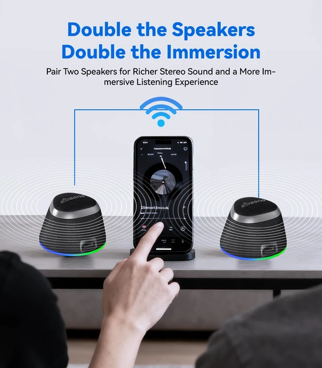 Alt view image 6 of 7 - 2 in 1 Portable Magnetic Bluetooth Speaker, Phone Stand, Black Gifts for Adults Teens, Mini Speakers, IPX5 Waterproof, Loud Sound, 9 Light Modes, TWS, Home/Office/Travel Essentials