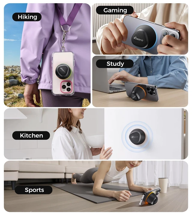 Alt view image 7 of 7 - 2 in 1 Portable Magnetic Bluetooth Speaker, Phone Stand, Black Gifts for Adults Teens, Mini Speakers, IPX5 Waterproof, Loud Sound, 9 Light Modes, TWS, Home/Office/Travel Essentials