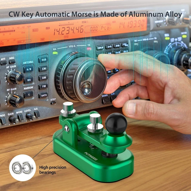 Alt view image 2 of 6 - Mini Morse Radio Key CW HAM Send Telegram Double Paddle Morse Code Key with Aluminum Alloy Body Base Green(S)