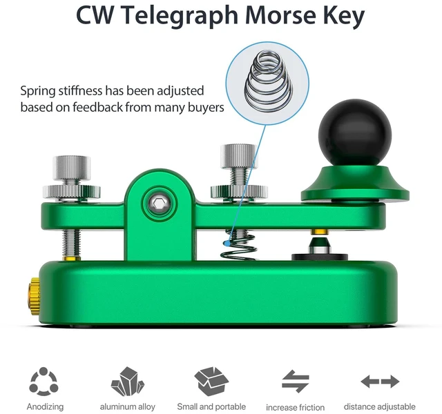 Alt view image 3 of 6 - Mini Morse Radio Key CW HAM Send Telegram Double Paddle Morse Code Key with Aluminum Alloy Body Base Green(S)
