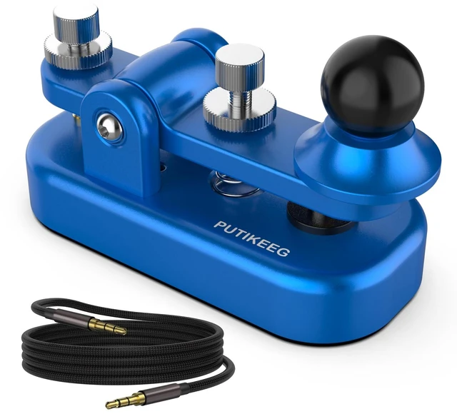 Main image of Mini Morse Radio Key CW HAM Send Telegram Double Paddle Morse Code Key with Aluminum Alloy Body Base Blue(S)