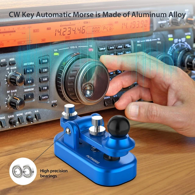 Alt view image 2 of 6 - Mini Morse Radio Key CW HAM Send Telegram Double Paddle Morse Code Key with Aluminum Alloy Body Base Blue(S)