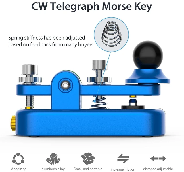 Alt view image 3 of 6 - Mini Morse Radio Key CW HAM Send Telegram Double Paddle Morse Code Key with Aluminum Alloy Body Base Blue(S)