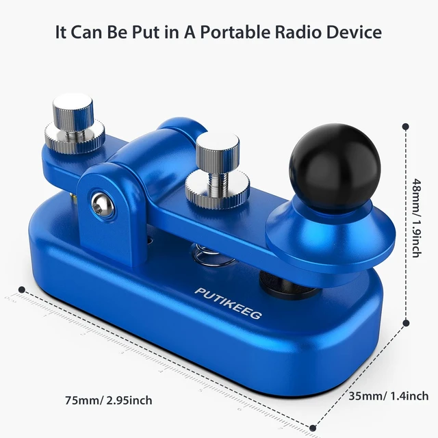 Alt view image 6 of 6 - Mini Morse Radio Key CW HAM Send Telegram Double Paddle Morse Code Key with Aluminum Alloy Body Base Blue(S)
