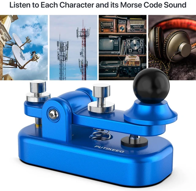 Alt view image 4 of 6 - Mini Morse Radio Key CW HAM Send Telegram Double Paddle Morse Code Key with Aluminum Alloy Body Base Blue(S)