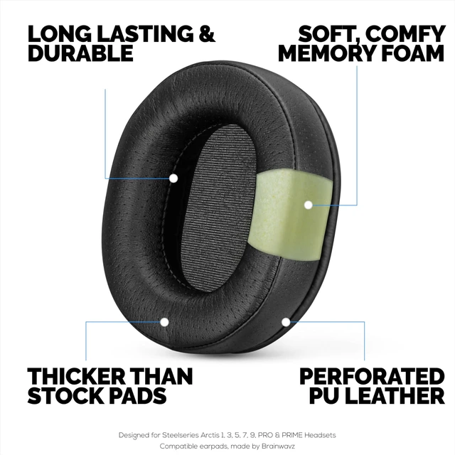 Alt view image 3 of 7 - Replacement Earpads for SteelSeries Arctis 1, 3, 5, 7, 9X, Pro & Prime Headset, Memory Foam & PU Leather (Black)