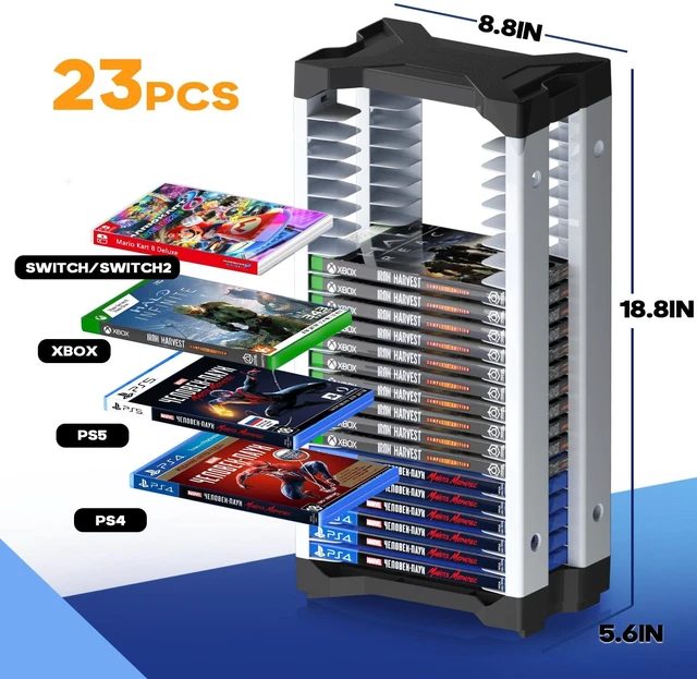 Alt view image 2 of 7 - Video Game Storage Tower Universal for PS5/PS4/PS3/PS2/Xbox One/Xbox 360 And Xbox Series X/S/Wii/Switch/Switch 2 Game Cases, DVD And Blu-Ray Disks, Organizer Para Juegos, Regalo Gamer (23 Pcs)