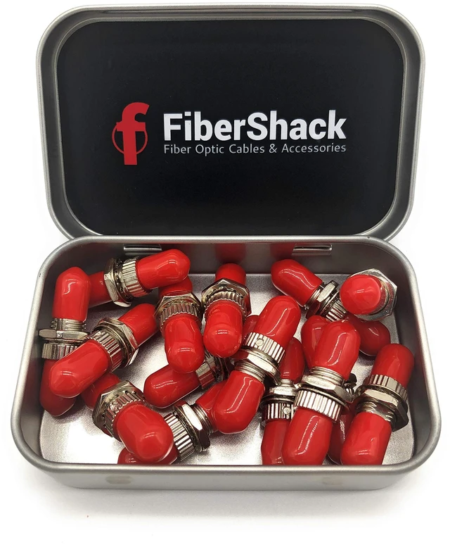 Main image of ST Fiber Coupler 15 Pack Tin. ST Fiber Optic Couplers for Extending STUPC Single Mode Cables - Our STUPC Fiber Connectors are pre-Cleaned Barrel Connectors