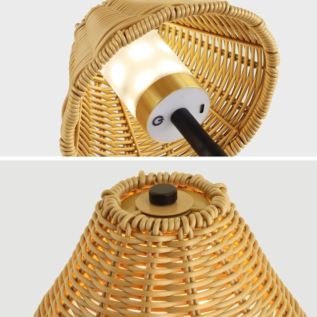 Alt view image 7 of 7 - Mr.White Rechargeable Cordless Table Lamp with Wicker Shade, 5200mAh Battery Operated Portable Table Light with Touch Control, for Patio Restaurant Kitchen Dinner (Black)