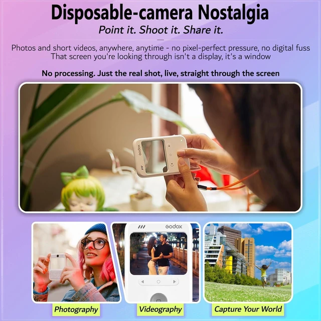 Alt view image 2 of 7 - C100 Screenless Compact Camera with Transparent Viewfinder, Multi-Aspect Photo & Video Modes, Analog-Inspired Shooting, Built-in Light Meter w/USB-C Cable (No TF Card Included)