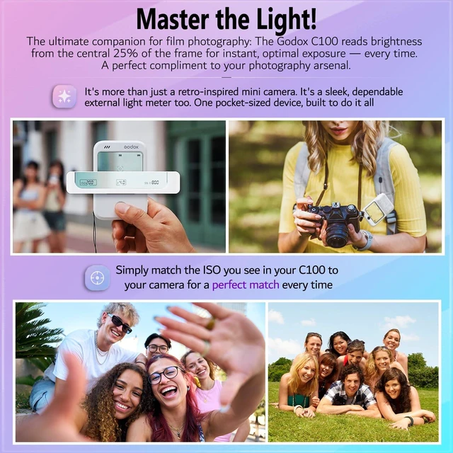 Alt view image 3 of 7 - C100 Screenless Compact Camera with Transparent Viewfinder, Multi-Aspect Photo & Video Modes, Analog-Inspired Shooting, Built-in Light Meter w/USB-C Cable (No TF Card Included)