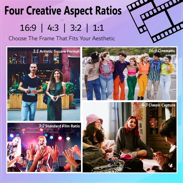 Alt view image 4 of 7 - C100 Screenless Compact Camera with Transparent Viewfinder, Multi-Aspect Photo & Video Modes, Analog-Inspired Shooting, Built-in Light Meter w/USB-C Cable (No TF Card Included)