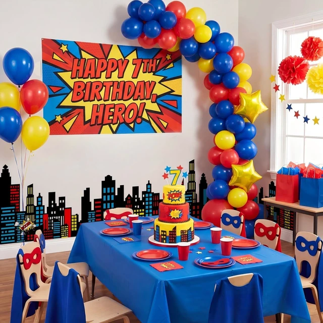 Alt view image 3 of 7 - 9.8 ft colorful hero Classroom Wall Decor Classroom Backdrop Cuttable Skyscraper City, Preschool Kindergarten classroom Decoration Backdrop with Adhesive Dots, Daycare Back to School
