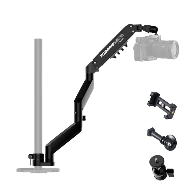 Main image of Pneumatic Camera Mount 25" Modular 3-Section Titanrig Arm W 0-13.2 lbs Load, Compatible with Titanrig 35mm Rod, Gas Spring Floating Arm, with 1/4" 3/8" Screw Ballhead, Phone Holder