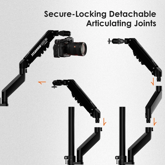 Alt view image 4 of 7 - Pneumatic Camera Mount 25" Modular 3-Section Titanrig Arm W 0-13.2 lbs Load, Compatible with Titanrig 35mm Rod, Gas Spring Floating Arm, with 1/4" 3/8" Screw Ballhead, Phone Holder