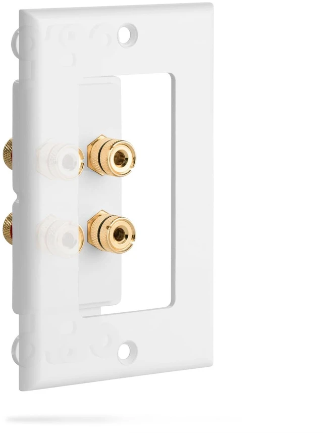 Alt view image 3 of 6 - Home Theater Speaker Wire Wall Plate, White - 2 Pack Two Speaker Premium Quality Gold Plated Copper Banana Plug Coupler Outlet Distribution Faceplate for Surround Sound Audio System Wire
