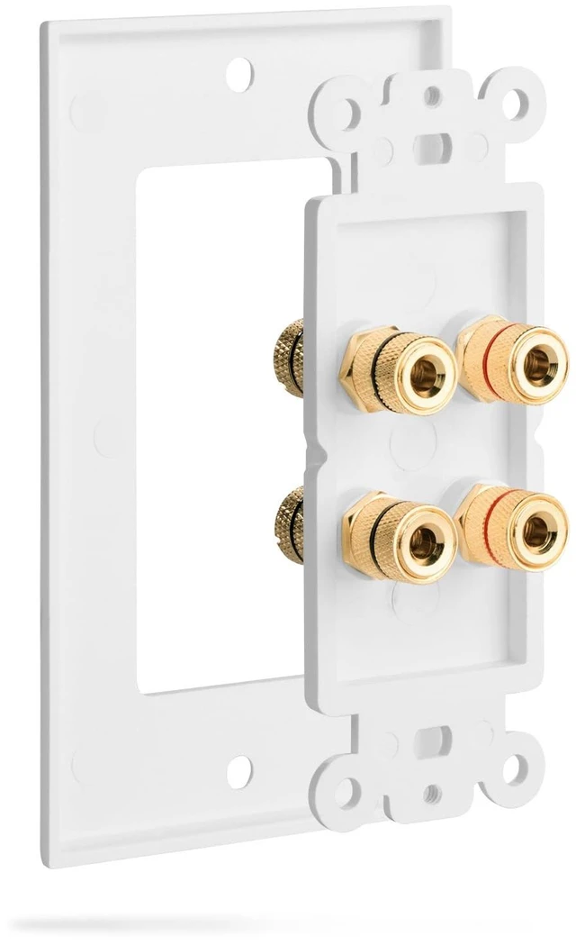 Alt view image 4 of 6 - Home Theater Speaker Wire Wall Plate, White - 2 Pack Two Speaker Premium Quality Gold Plated Copper Banana Plug Coupler Outlet Distribution Faceplate for Surround Sound Audio System Wire