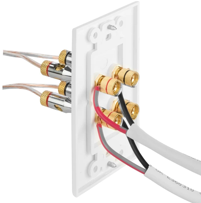 Alt view image 5 of 6 - Home Theater Speaker Wire Wall Plate, White - 2 Pack Two Speaker Premium Quality Gold Plated Copper Banana Plug Coupler Outlet Distribution Faceplate for Surround Sound Audio System Wire