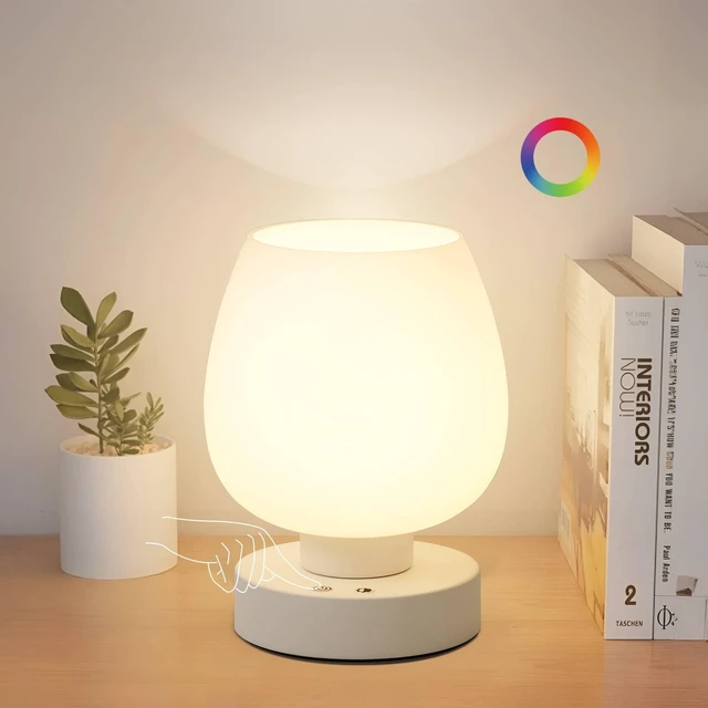 Main image of Cordless Touch Bedside Table Lamp, Small Rechargeable Battery RGB Light Touch Control Dimmable, 8 RGB Colors with Memory, 5400mAh Battery, Glass Lampshade, for Bedroom Living Room Kitchen Counter