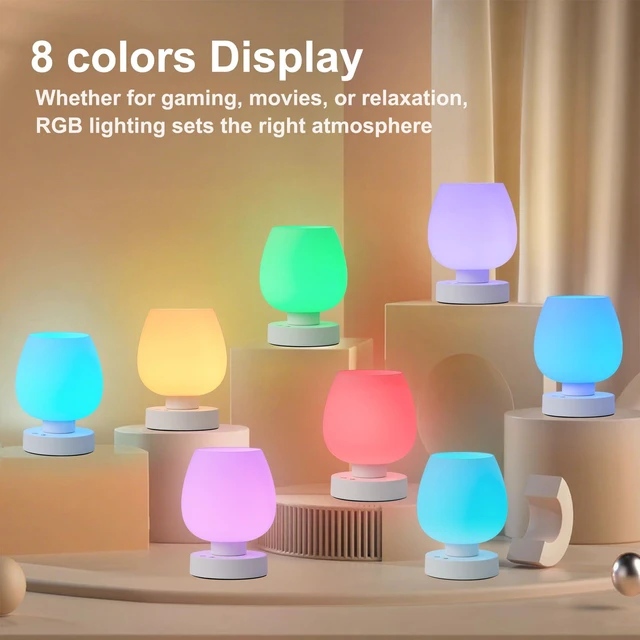Alt view image 4 of 7 - Cordless Touch Bedside Table Lamp, Small Rechargeable Battery RGB Light Touch Control Dimmable, 8 RGB Colors with Memory, 5400mAh Battery, Glass Lampshade, for Bedroom Living Room Kitchen Counter