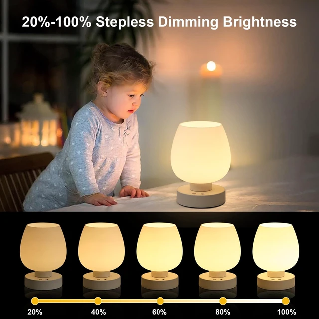 Alt view image 5 of 7 - Cordless Touch Bedside Table Lamp, Small Rechargeable Battery RGB Light Touch Control Dimmable, 8 RGB Colors with Memory, 5400mAh Battery, Glass Lampshade, for Bedroom Living Room Kitchen Counter