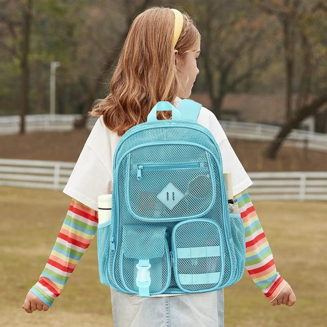Alt view image 2 of 6 - Mesh Backpack for Boys Girls Adults, Heavy Duty See Through School Bookbag for Outdoor, Beach, Swimming, Travel (Sky Blue)