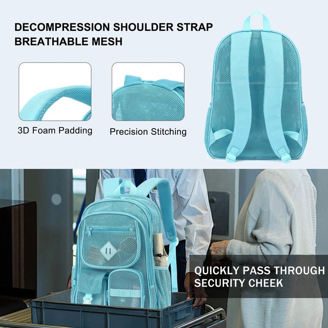 Alt view image 5 of 6 - Mesh Backpack for Boys Girls Adults, Heavy Duty See Through School Bookbag for Outdoor, Beach, Swimming, Travel (Sky Blue)