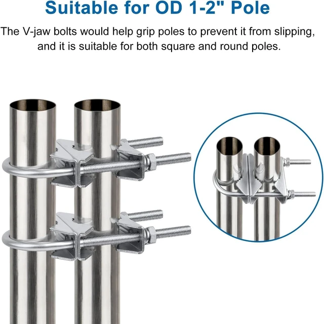 Alt view image 2 of 6 - Double Antenna Mast Clamp - 5 PCS Antenna Pole Mount Bracket V Jaw Block with U Bolts,Heavy Duty Mast Mount Bracket Kit