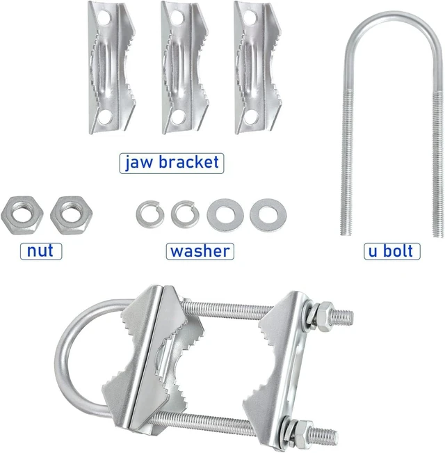 Alt view image 3 of 6 - Double Antenna Mast Clamp - 5 PCS Antenna Pole Mount Bracket V Jaw Block with U Bolts,Heavy Duty Mast Mount Bracket Kit
