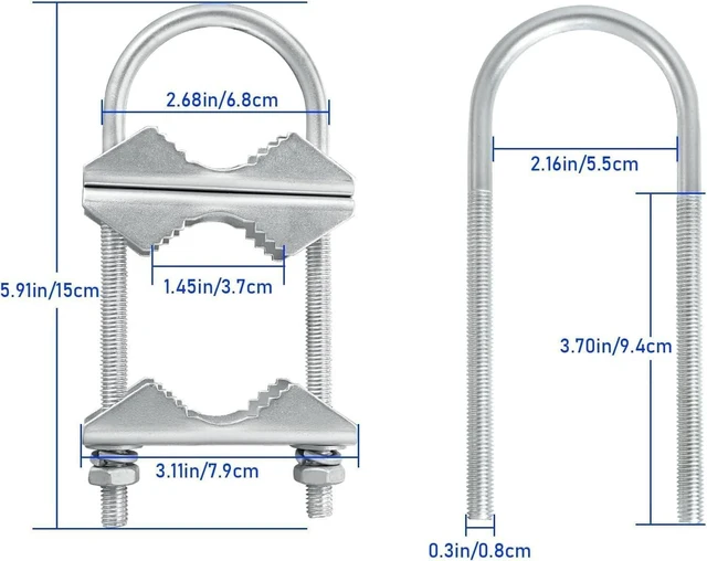 Alt view image 4 of 6 - Double Antenna Mast Clamp - 5 PCS Antenna Pole Mount Bracket V Jaw Block with U Bolts,Heavy Duty Mast Mount Bracket Kit