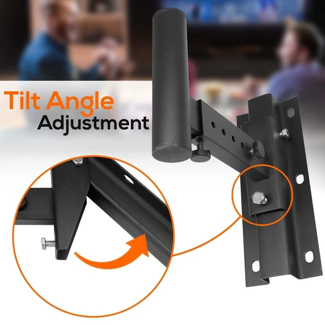 Alt view image 2 of 6 - Wall Mount Speaker Bracket Stands - Dual Universal Adjustable w/ 12.5'' Distance from Wall, 90°-30° Angle, Tilt, Rotation Adjustment & Solid-Steel Pin Serves as Safety-Stop (Pair) PSTNDW15