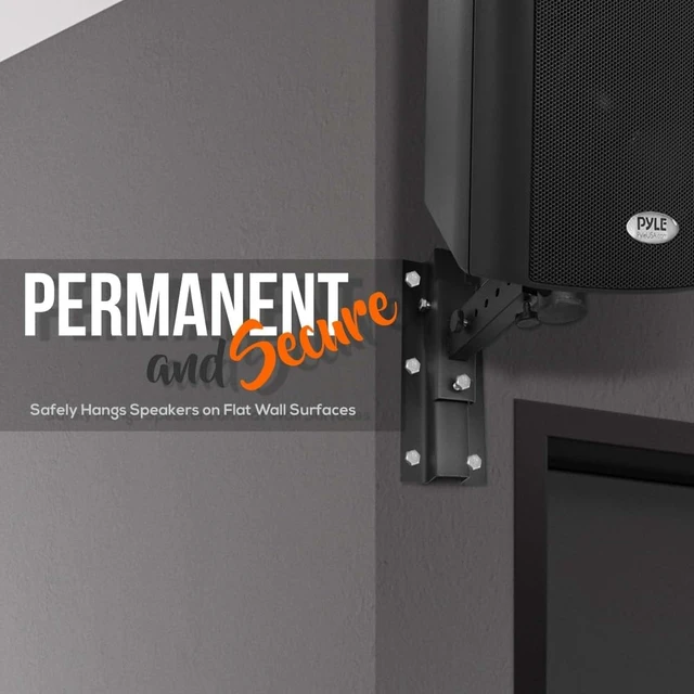 Alt view image 3 of 6 - Wall Mount Speaker Bracket Stands - Dual Universal Adjustable w/ 12.5'' Distance from Wall, 90°-30° Angle, Tilt, Rotation Adjustment & Solid-Steel Pin Serves as Safety-Stop (Pair) PSTNDW15