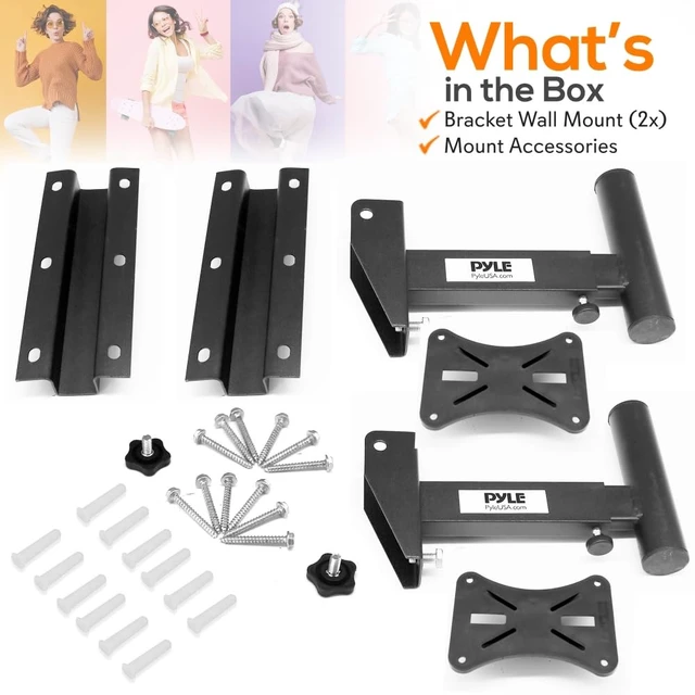 Alt view image 6 of 6 - Wall Mount Speaker Bracket Stands - Dual Universal Adjustable w/ 12.5'' Distance from Wall, 90°-30° Angle, Tilt, Rotation Adjustment & Solid-Steel Pin Serves as Safety-Stop (Pair) PSTNDW15