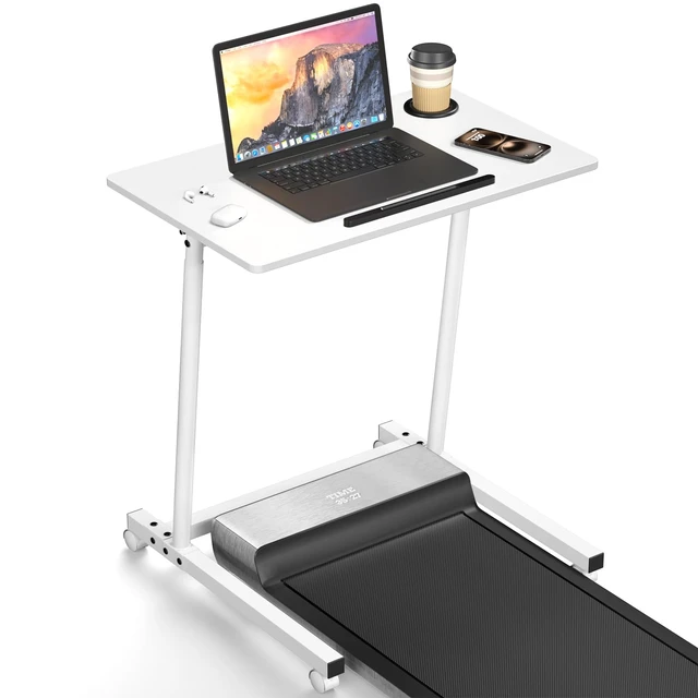 Main image of Treadmill Desk, Mobile Small Standing Desk with Wheels for Walking Pad, Portable Table for Laptop, Rolling Table Adjustable Height, Bedside TableWhite