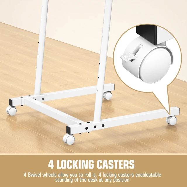 Alt view image 7 of 7 - Treadmill Desk, Mobile Small Standing Desk with Wheels for Walking Pad, Portable Table for Laptop, Rolling Table Adjustable Height, Bedside TableWhite