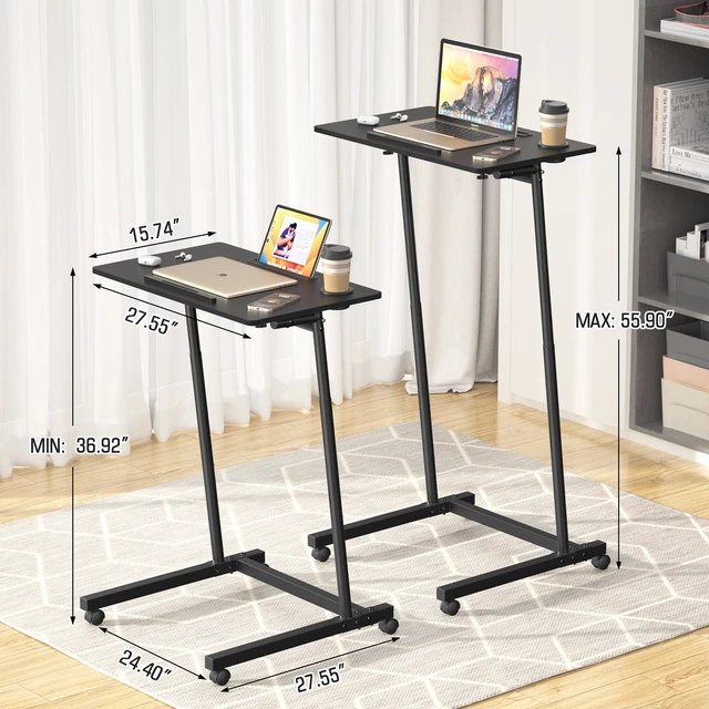 Alt view image 3 of 7 - Treadmill Desk, Mobile Small Standing Desk with Wheels for Walking Pad, Portable Table for Laptop, Rolling Table Adjustable Height, Bedside TableBlack