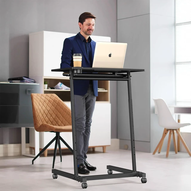 Alt view image 7 of 7 - Treadmill Desk, Mobile Small Standing Desk with Wheels for Walking Pad, Portable Table for Laptop, Rolling Table Adjustable Height, Bedside TableBlack
