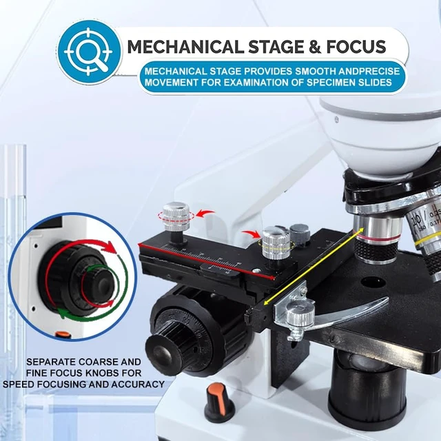 Alt view image 7 of 7 - Adult Student Compound Binocular Microscope - 40X-5000X High-Magnification Large-Field Professional Biological Microscope, Suitable for Schools, Laboratories, and Home Education