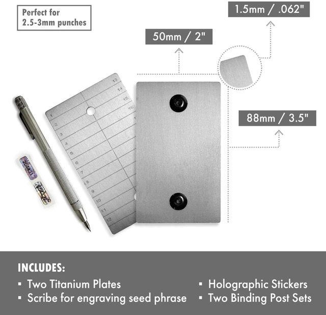 Alt view image 3 of 7 - Titanium Bitcoin Seed Plates for Ultra-Secure Ethereum and Crypto Seed Phrase Storage (2 Plates w / 1 Scribe & Anti-Tamper Seals) - Premium Seed Phrase Metal