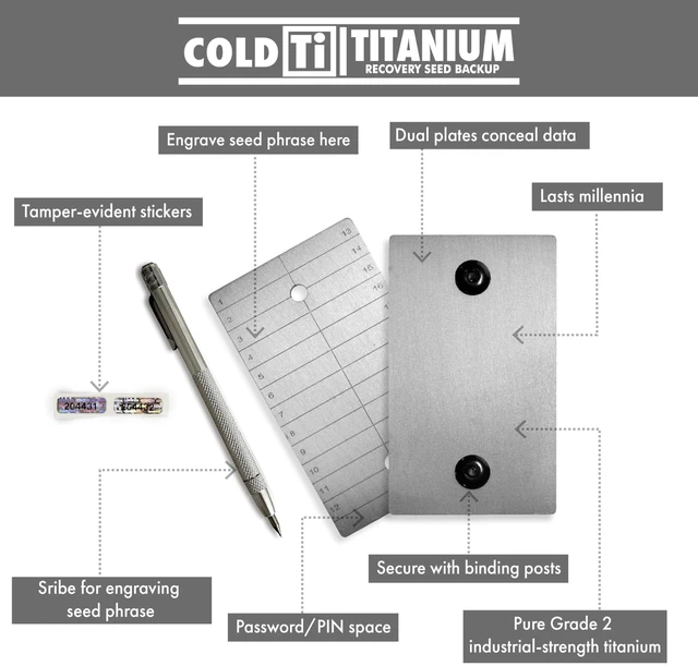 Alt view image 2 of 7 - Titanium Bitcoin Seed Plates for Ultra-Secure Ethereum and Crypto Seed Phrase Storage (2 Plates w / 1 Scribe & Anti-Tamper Seals) - Premium Seed Phrase Metal