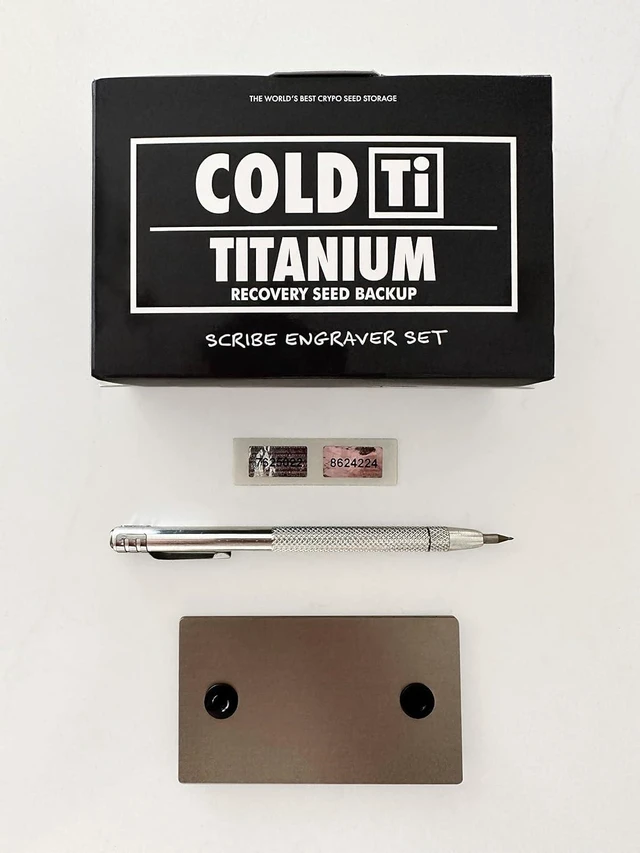 Alt view image 7 of 7 - Titanium Bitcoin Seed Plates for Ultra-Secure Ethereum and Crypto Seed Phrase Storage (2 Plates w / 1 Scribe & Anti-Tamper Seals) - Premium Seed Phrase Metal